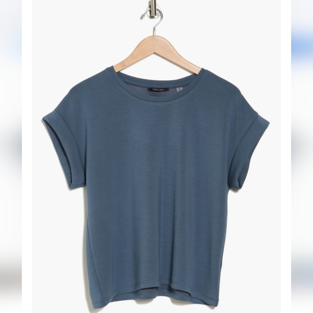 Tahari Scuba Top In Deep Slate Blue Size SP